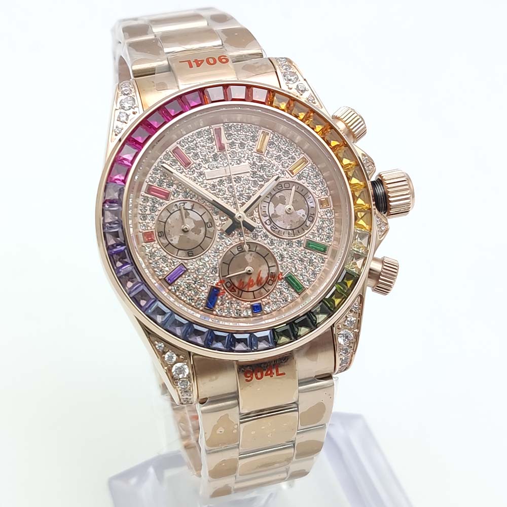 40mm Colorful Diamond Gem Luxu - Chronograph Flyback Watch 评论和价格