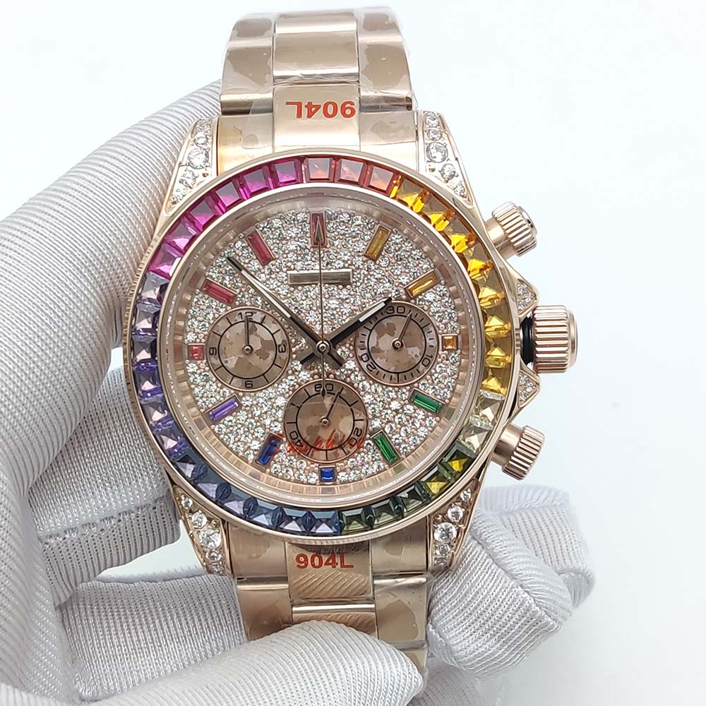40mm Colorful Diamond Gem Luxu - Chronograph Flyback Watch 评论和价格