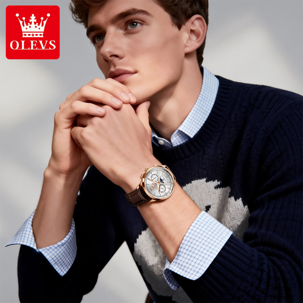 OLEVS 7128 Moon Phase Man Watc - Chronograph Flyback Watch 评论和价格