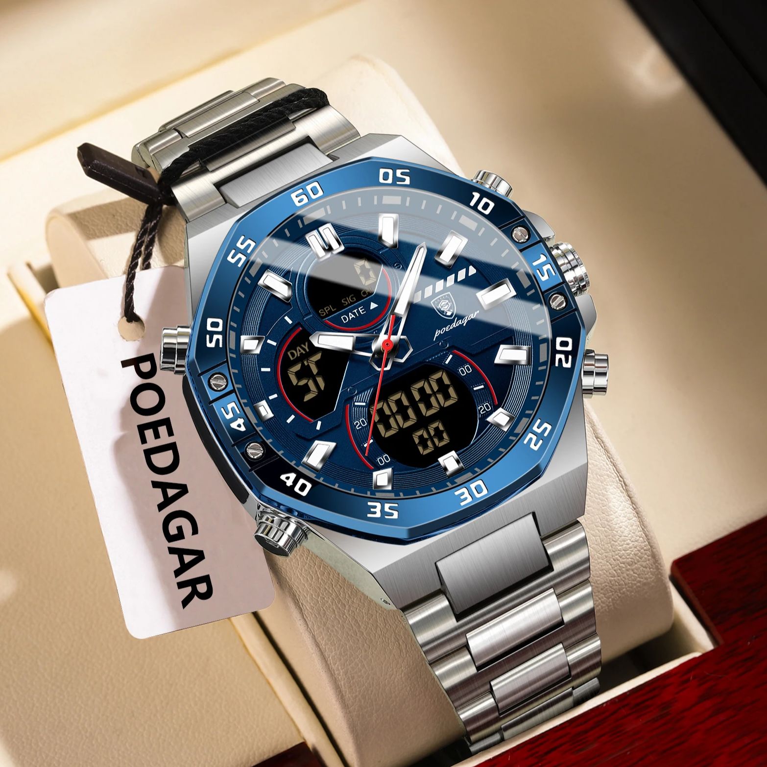 POEDAGAR Top Men Clock LED Lum - Minute Repeater Watch 评论和价格