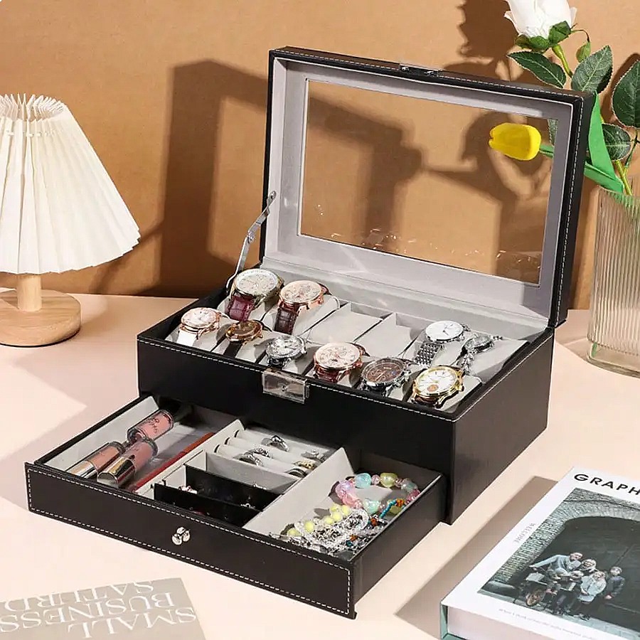 12-Slot Watch Box with Drawer, - Luxury Watch Case 评论和价格